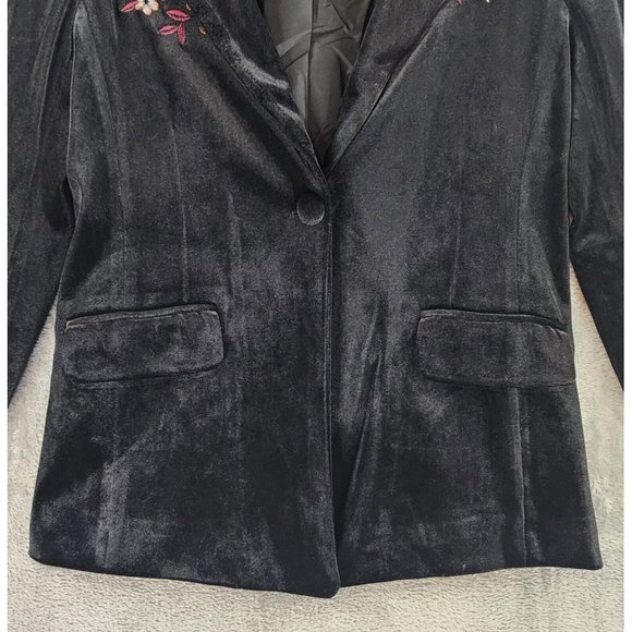Colleen Lopez Jacket Womens Extra Small Black Velvet Floral Embroidered Blazer - Picture 8 of 12